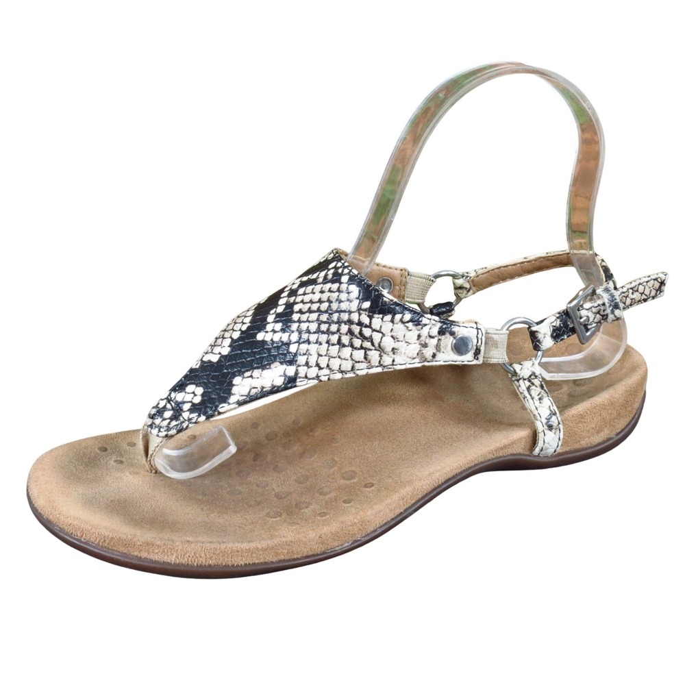 Vionic Kirra Womens Backstrap Thong Sandal 6.5 Walking Black‎ White Snakeskin